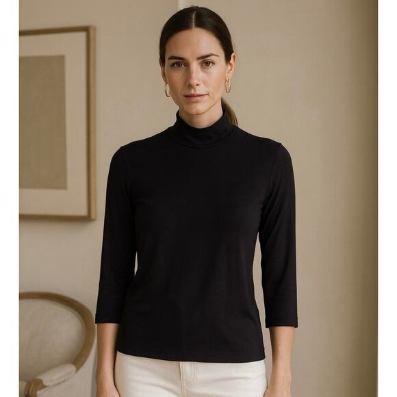 Vince Knit Mock Neck Half Sleeve Top Size Small Black - Picture 2 of 11